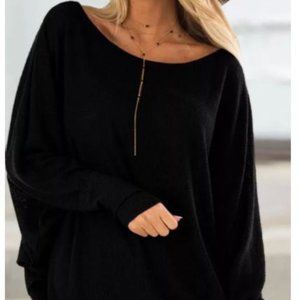 Black Waffle Batwing Sleeve Shirt